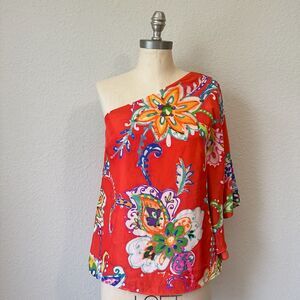 LAUREN RALPH LAUREN Black Label One Shoulder Blouse in Multi Floral Print